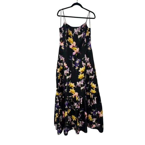 ML Monique Lhuillier Sleeveless Floral Maxi Dress Square-Neck Black Size 12 NWT - Picture 5 of 14